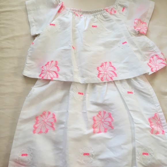 { Chloe } Girls White Pink Embroider Stitch Dress - Picture 7 of 8